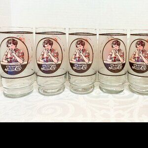 6 VNTG Pepsi-Cola Drinking Glasses Victorian Lady/Gibson Girl 6" Tumblers EUC